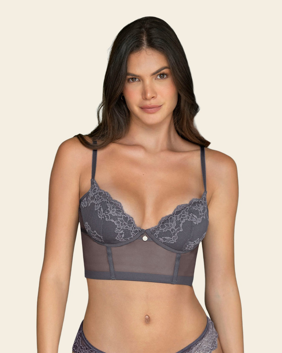 Bustier en encaje con transparencias en la base y espalda