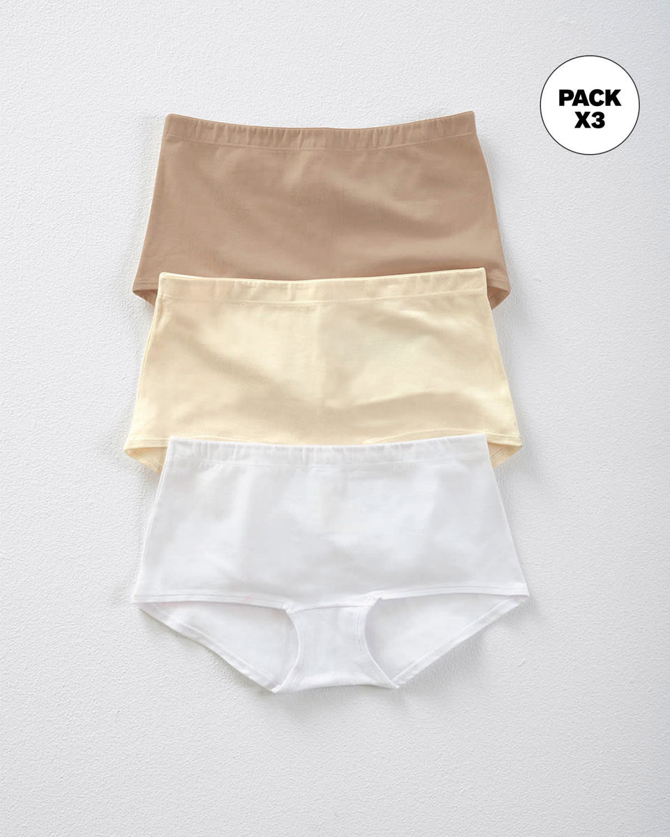 Paquete x 3 cómodos bloomers estilo bóxers en algodón elástico
