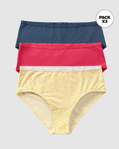 Paquete x 3 bloomers clásicos de máxima comodidad y frescura#color_s36-fondo-amarillo-estampado-coral-azul