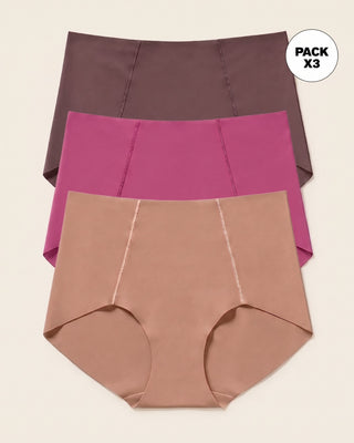 Paquete x 3 bloomers clásicos de apariencia invisible#color_s12-marron-oscuro-rojo-violeta-cafe-medio