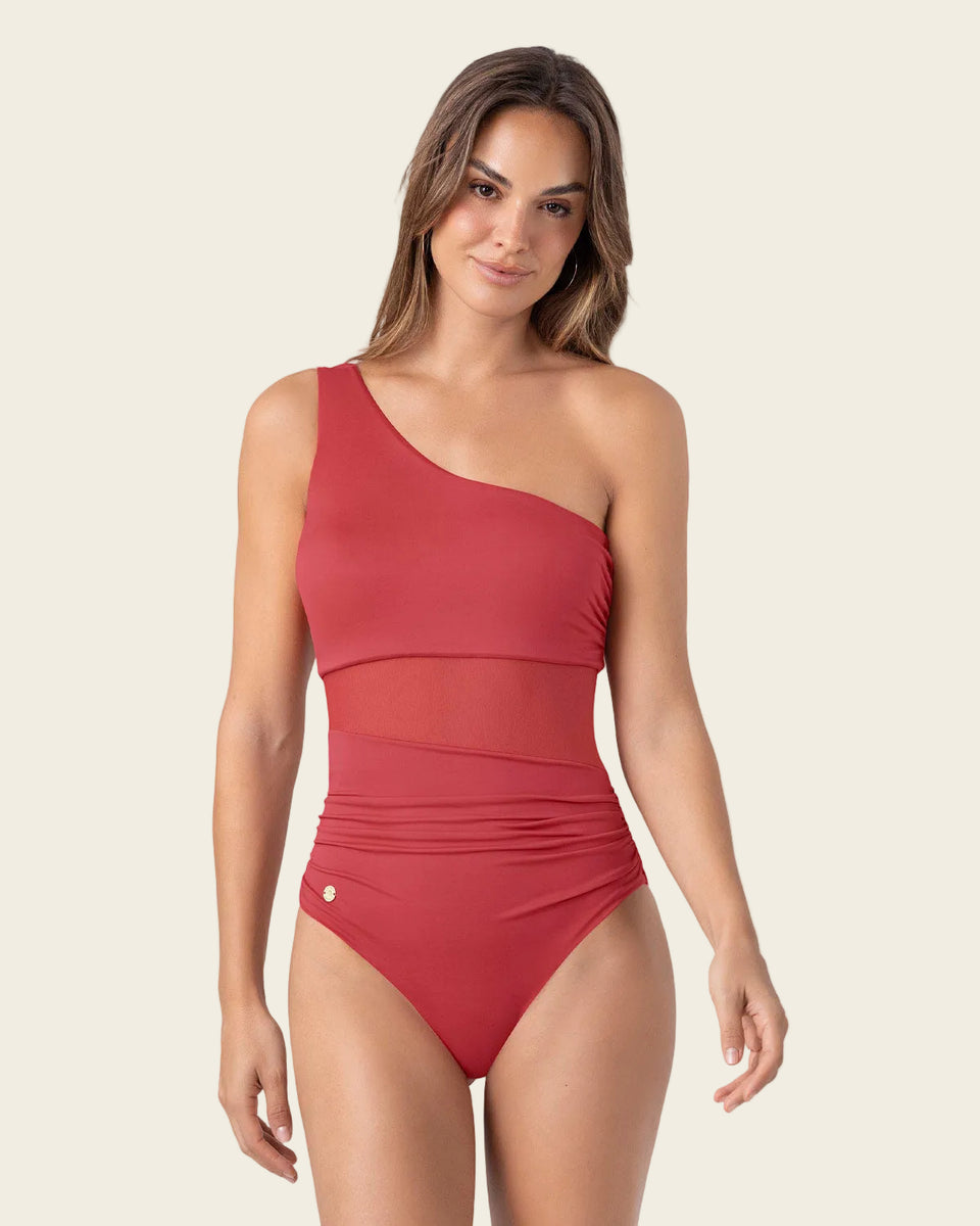 Traje de baño entero de un solo hombro con control de abdomen
