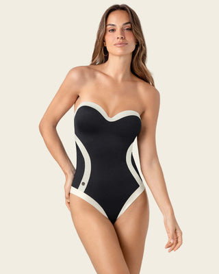 Traje de baño de control con cortes efecto reloj de arena#color_700-negro