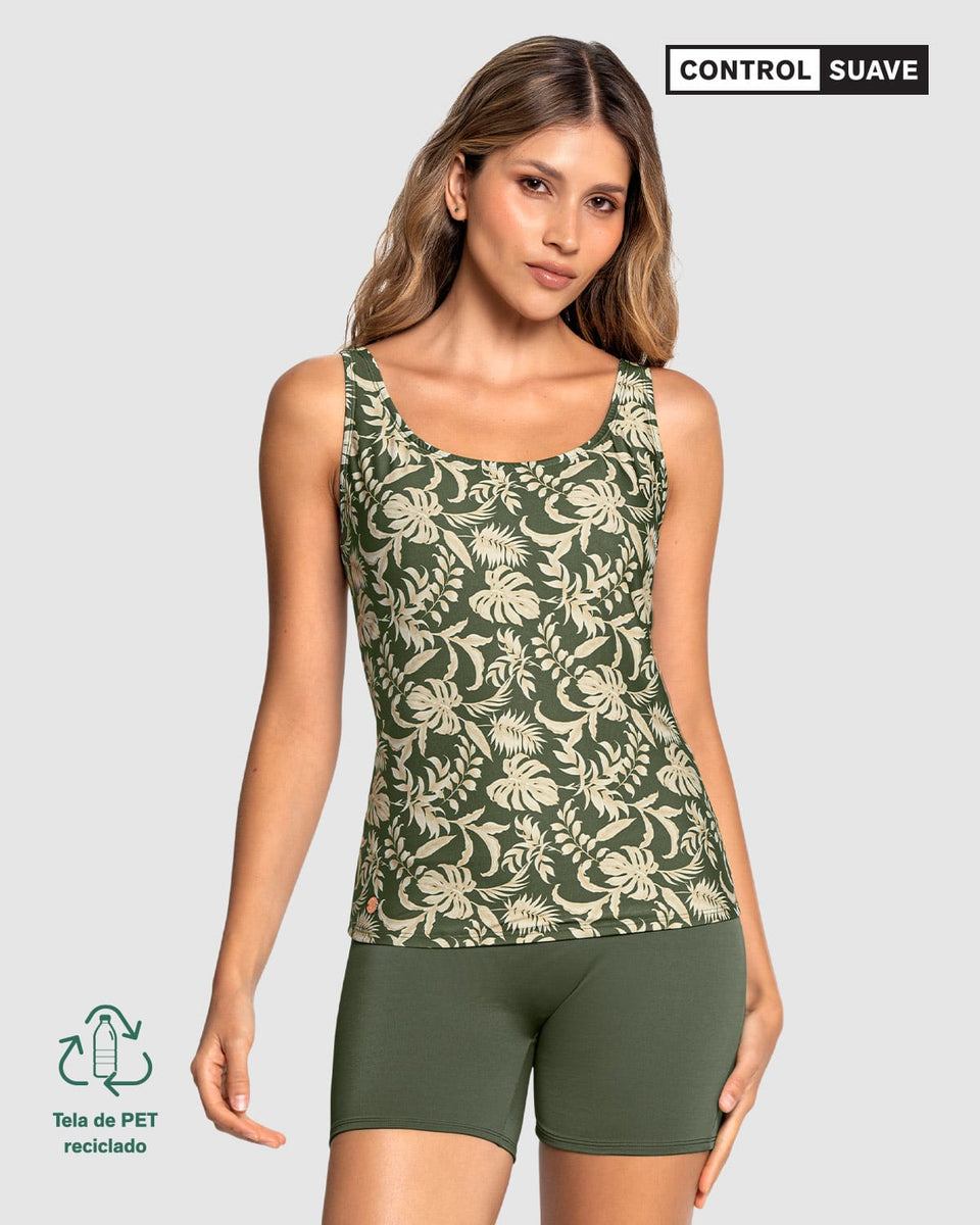 Traje de baño de dos piezas blusa y Short de control de abdomen