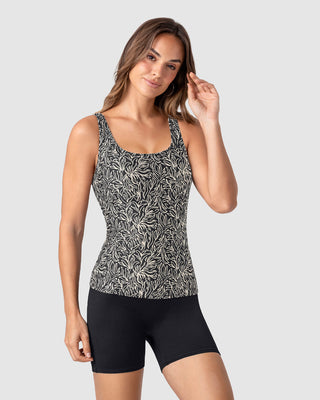 Traje de baño de dos piezas Blusa y Short de control de abdomen#color_c08-estampado-negro