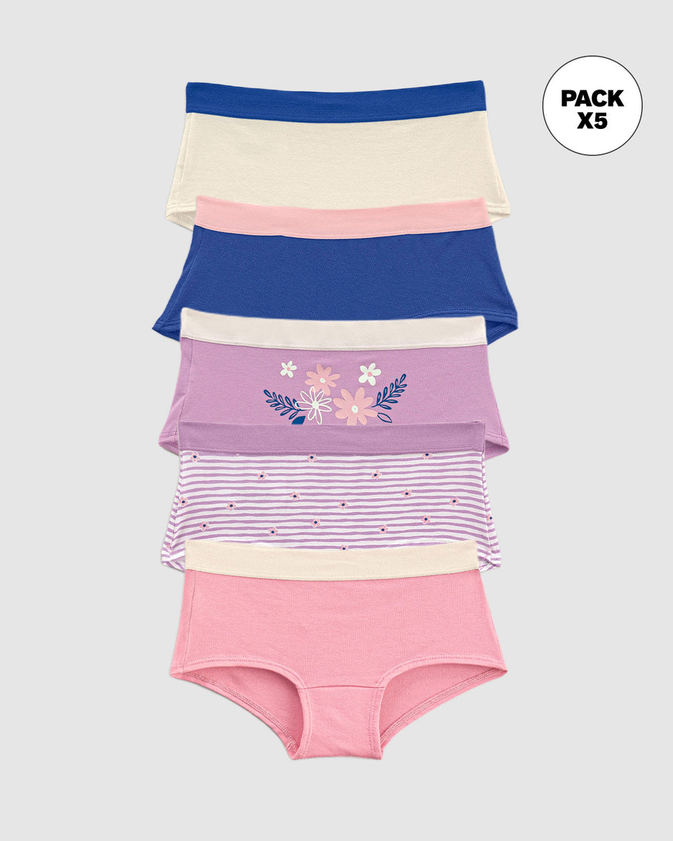 Paquete x 5 bloomers tipo hipster para niña