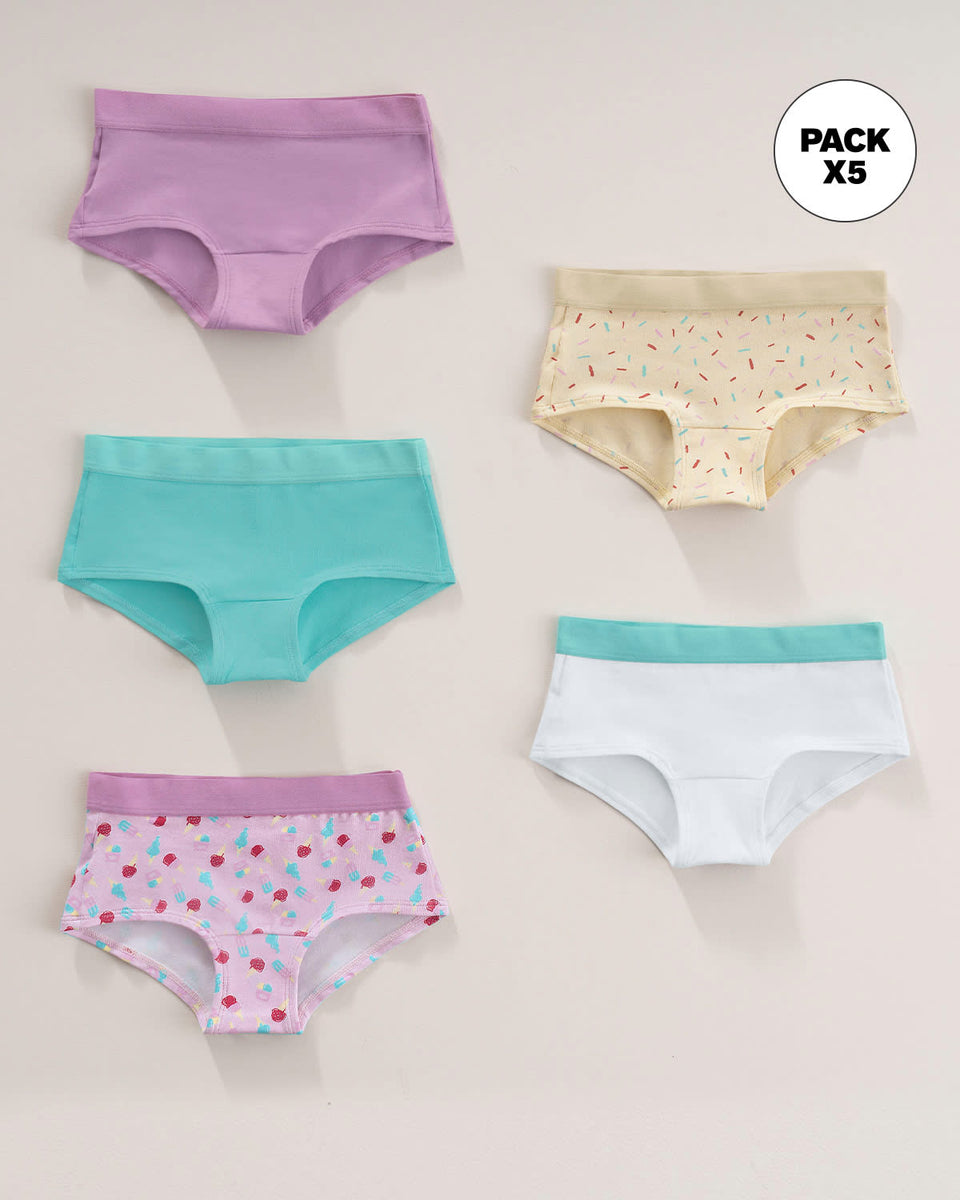 Paquete x 5 bloomers tipo hipster para niña
