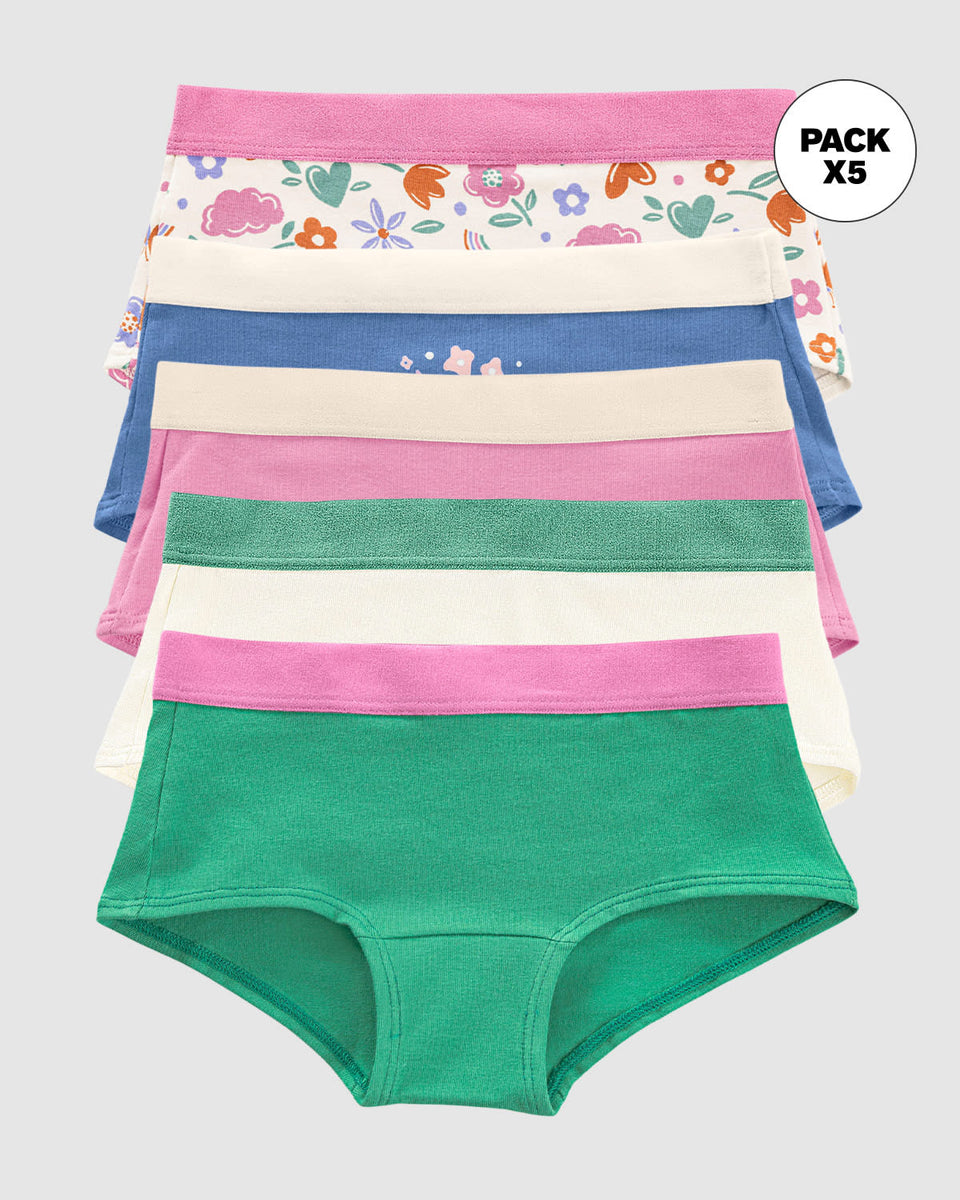 Paquete x 5 bloomers tipo hipster para niña