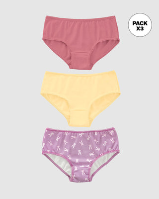 Paquete x3 bloomer clásico para niña#color_s04-morado-estampaod-conejos-coral-amarillo