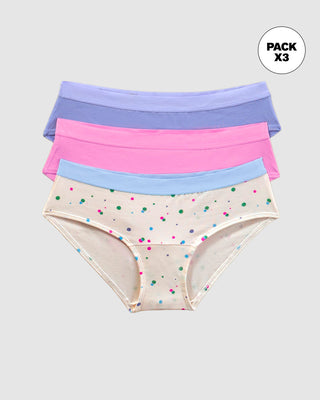 Paquete x 3 bloomers estilo hípster en algodón#color_s27-marfil-estampado-rosado-morado