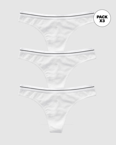 Paquete x3 brasileras en algodón con elástico suave en cintura#color_000-blanco