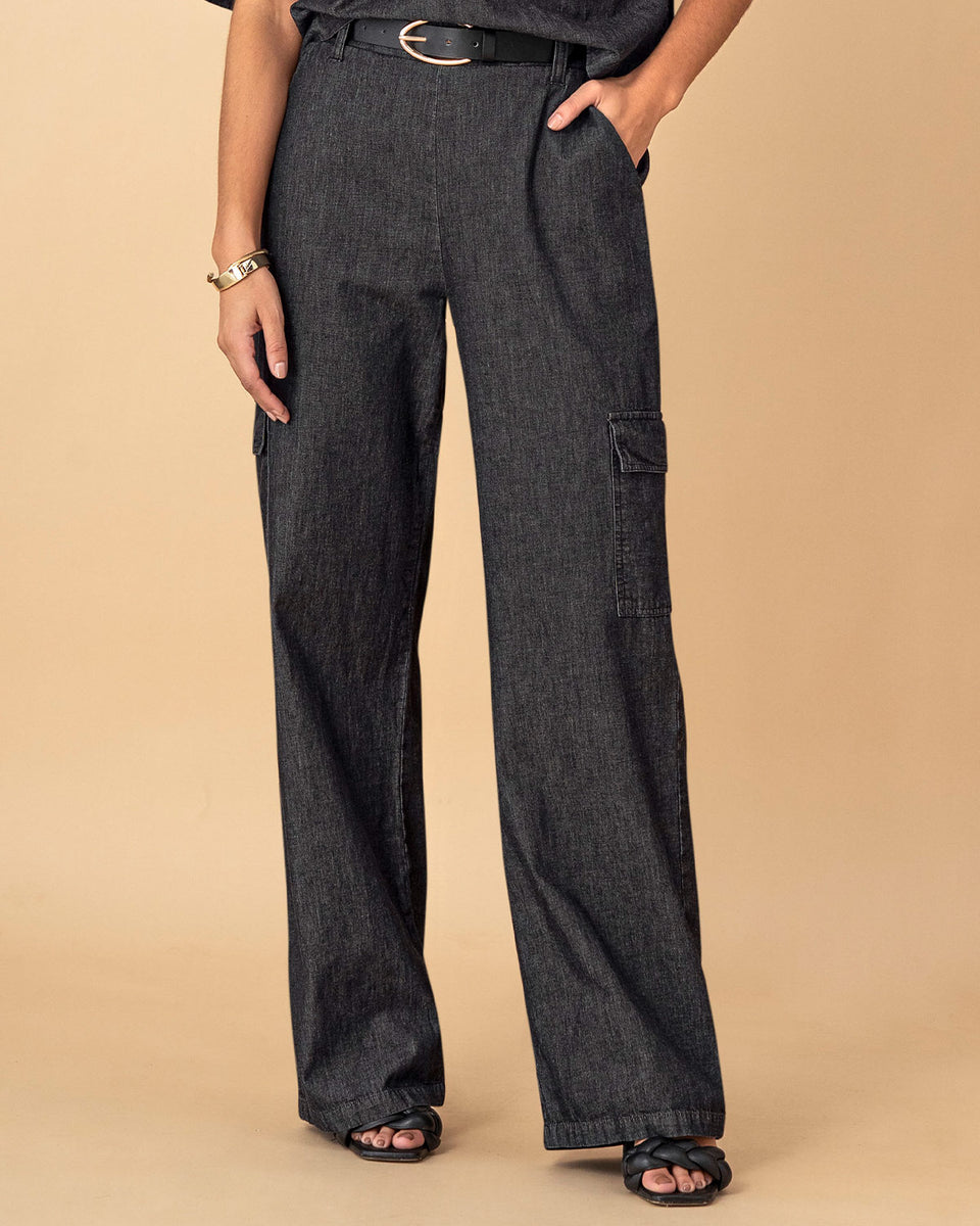 Pantalón ruedo ancho en índigo liviano