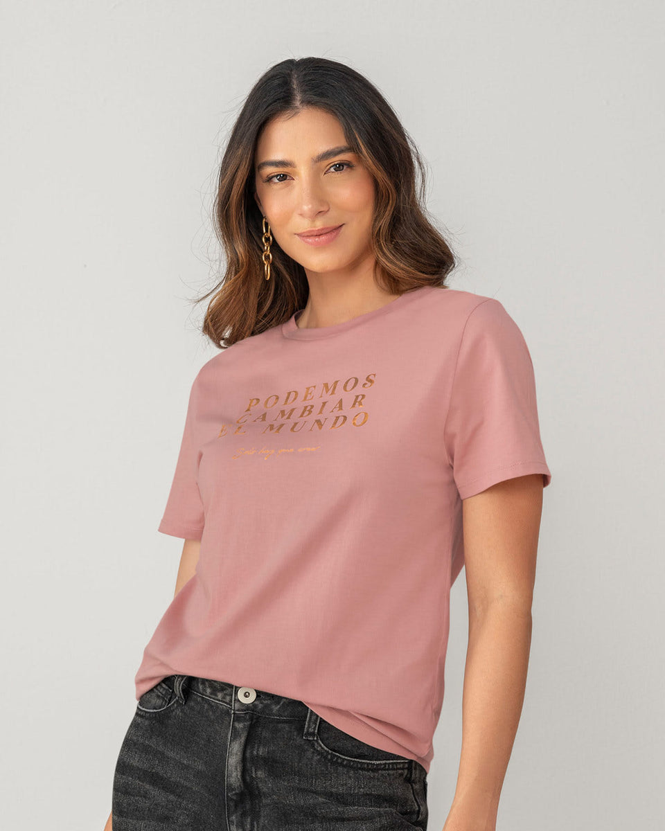 Blusa manga corta con mensaje en el frente
