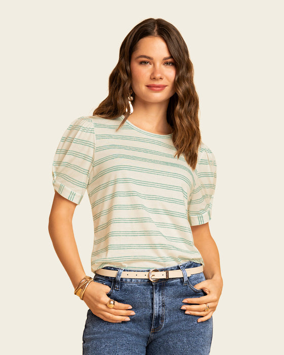 Blusa manga corta con cuello redondo y nudo en mangas#color_034-menta