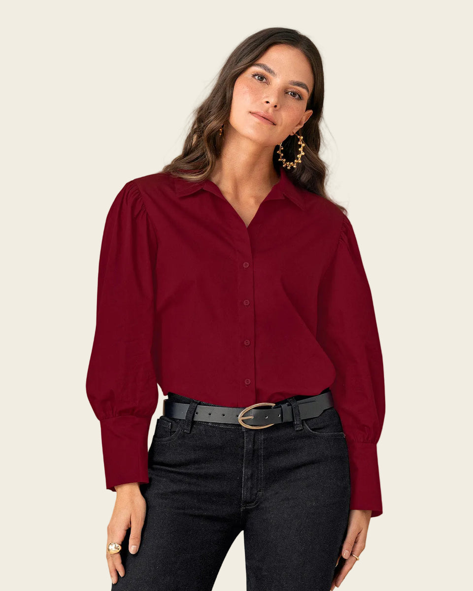 Blusa manga 3/4 con perilla funcional y recogido en hombros