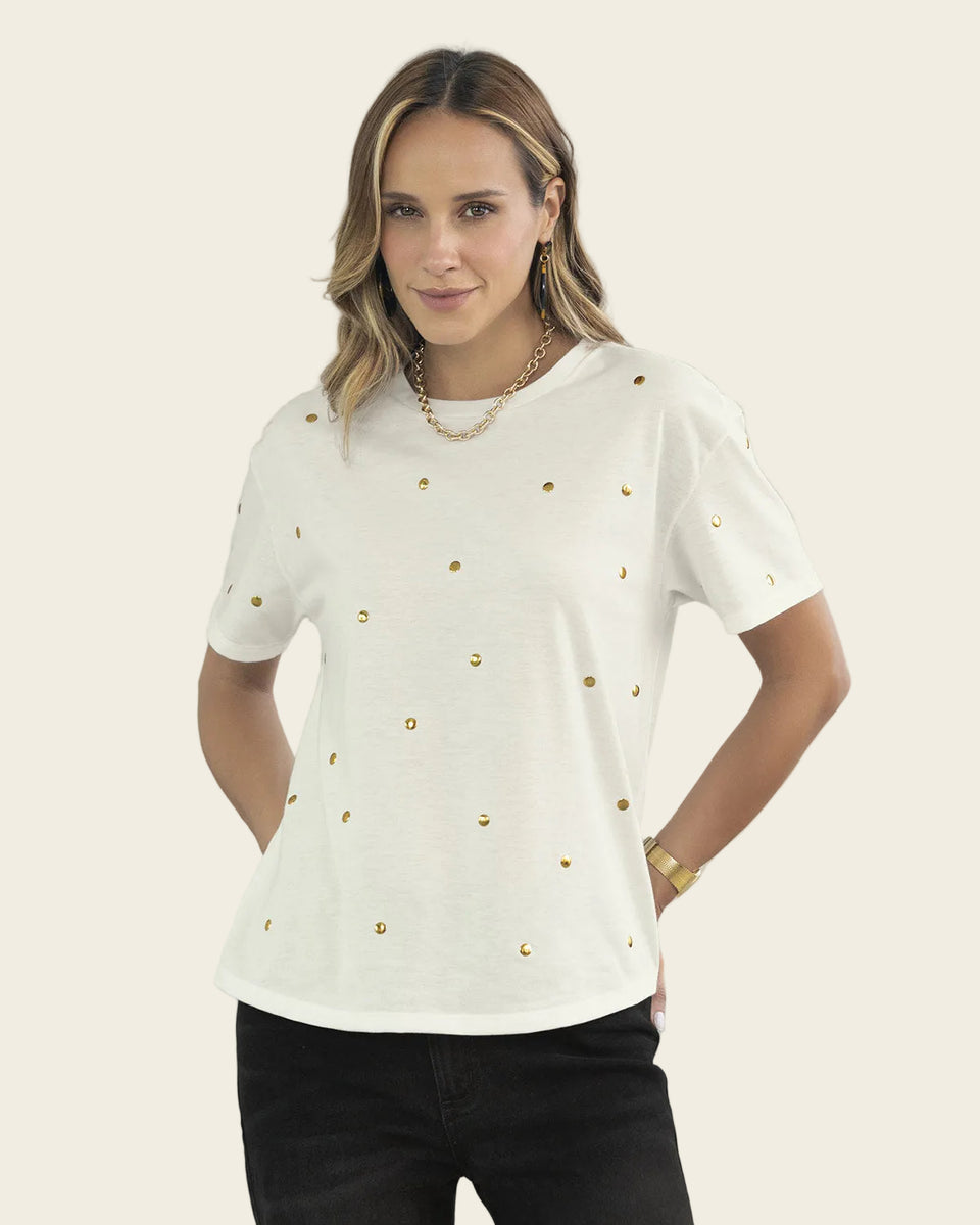 Blusa manga corta con detalles con brillo