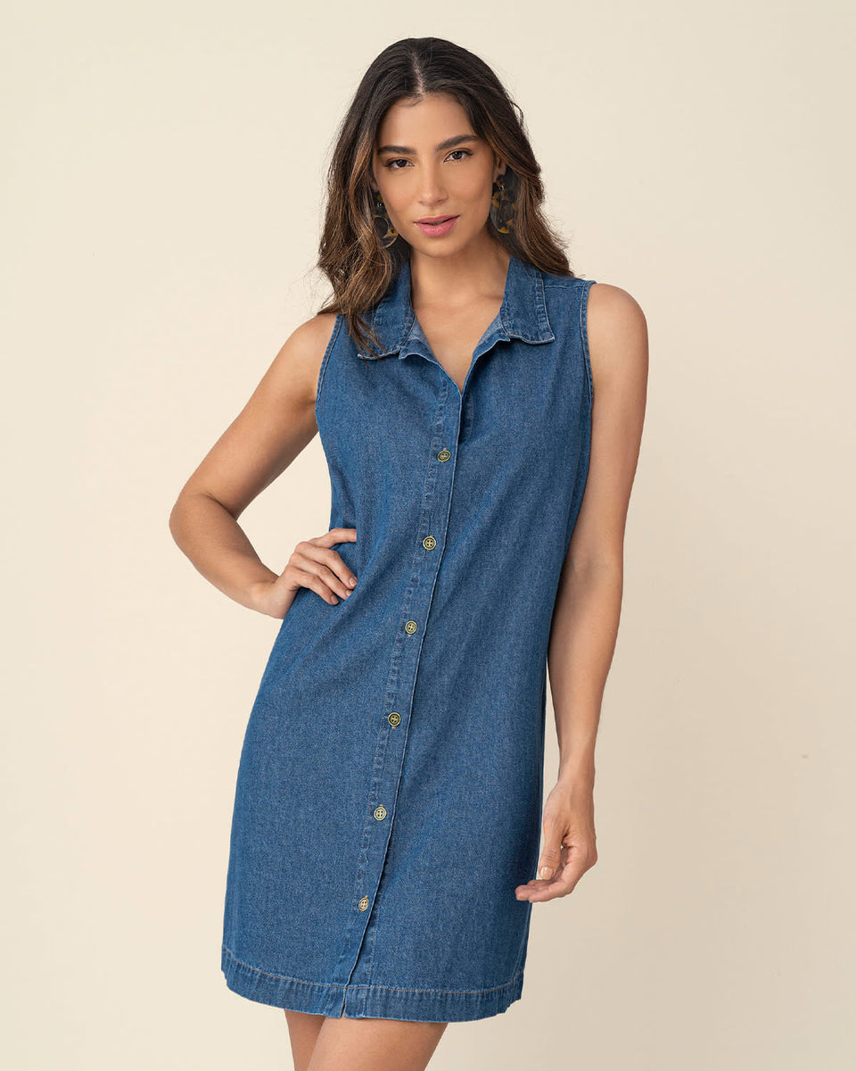 Vestido corto sin mangas con perilla funcional