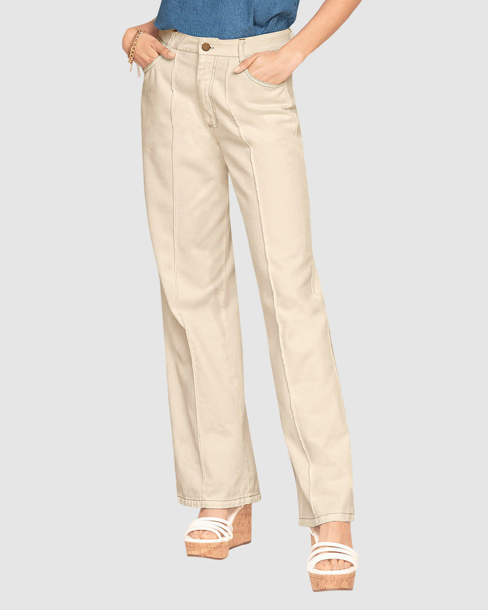 Jean ruedo flare tiro alto con cortes en frente