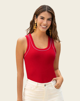 Blusa sin mangas con detalle en contraste#color_c36-rojo
