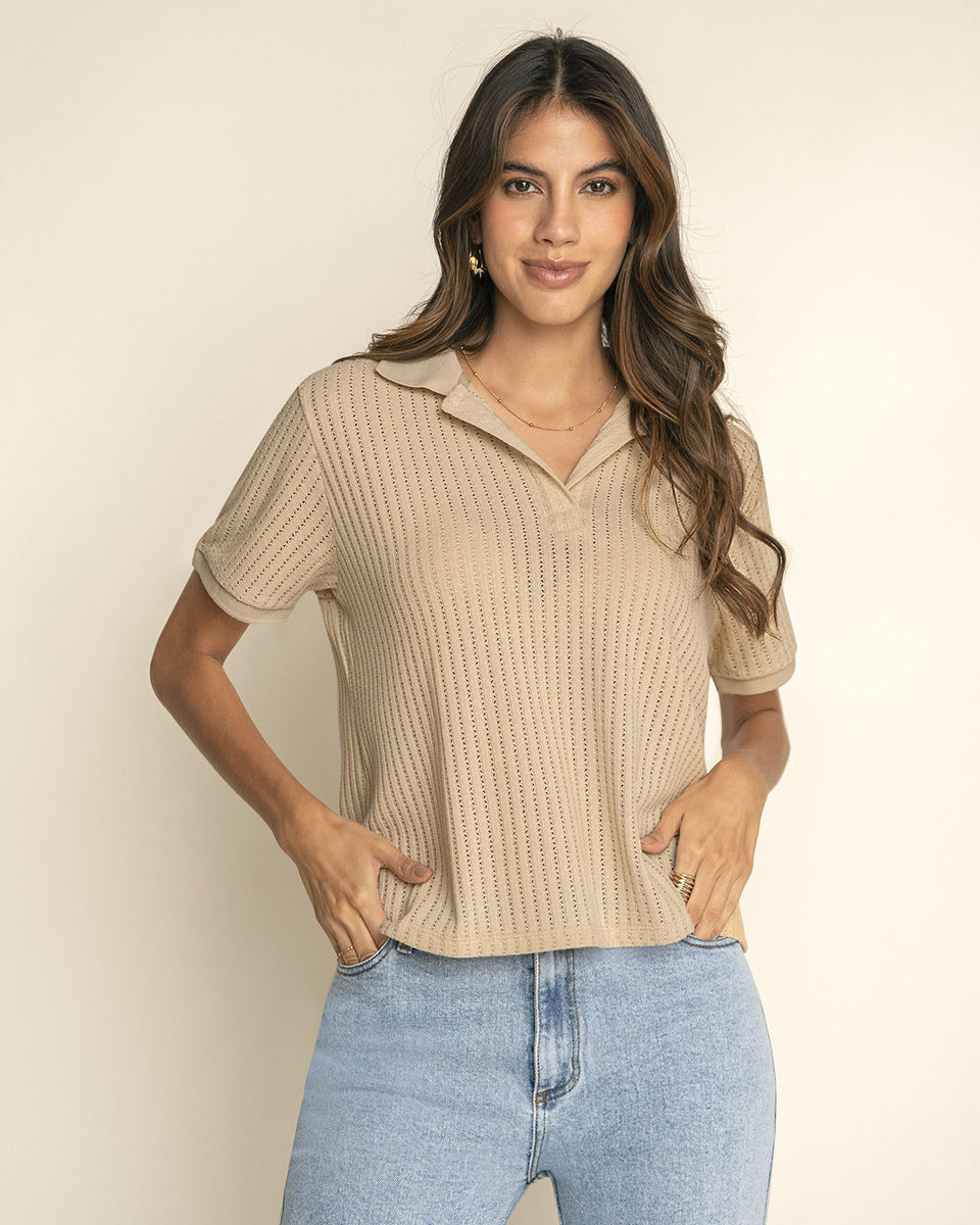Blusa tipo polo en tejido de punto