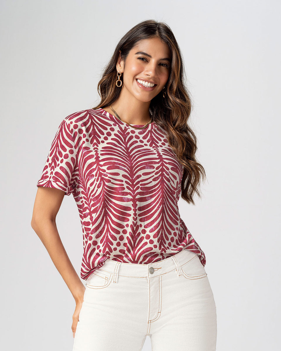 Blusa manga corta estampada con doblez en manga