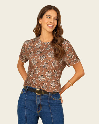 Blusa manga corta estampada con doblez en manga#color_844-flores