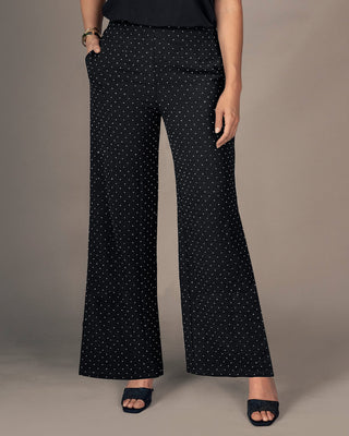 Pantalón ruedo recto en tela con apliques con brillo#color_700-negro