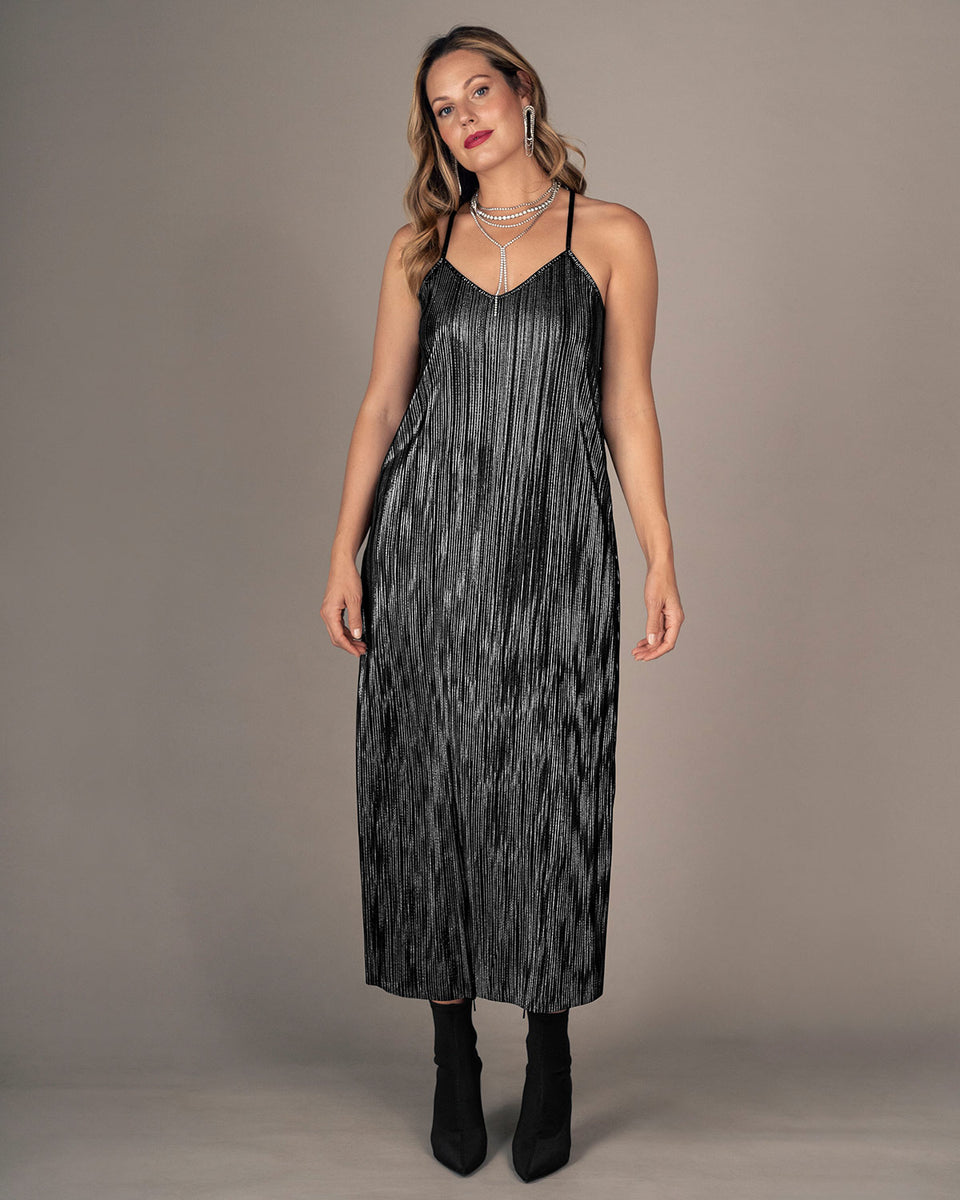 Vestido largo con acabado brillante