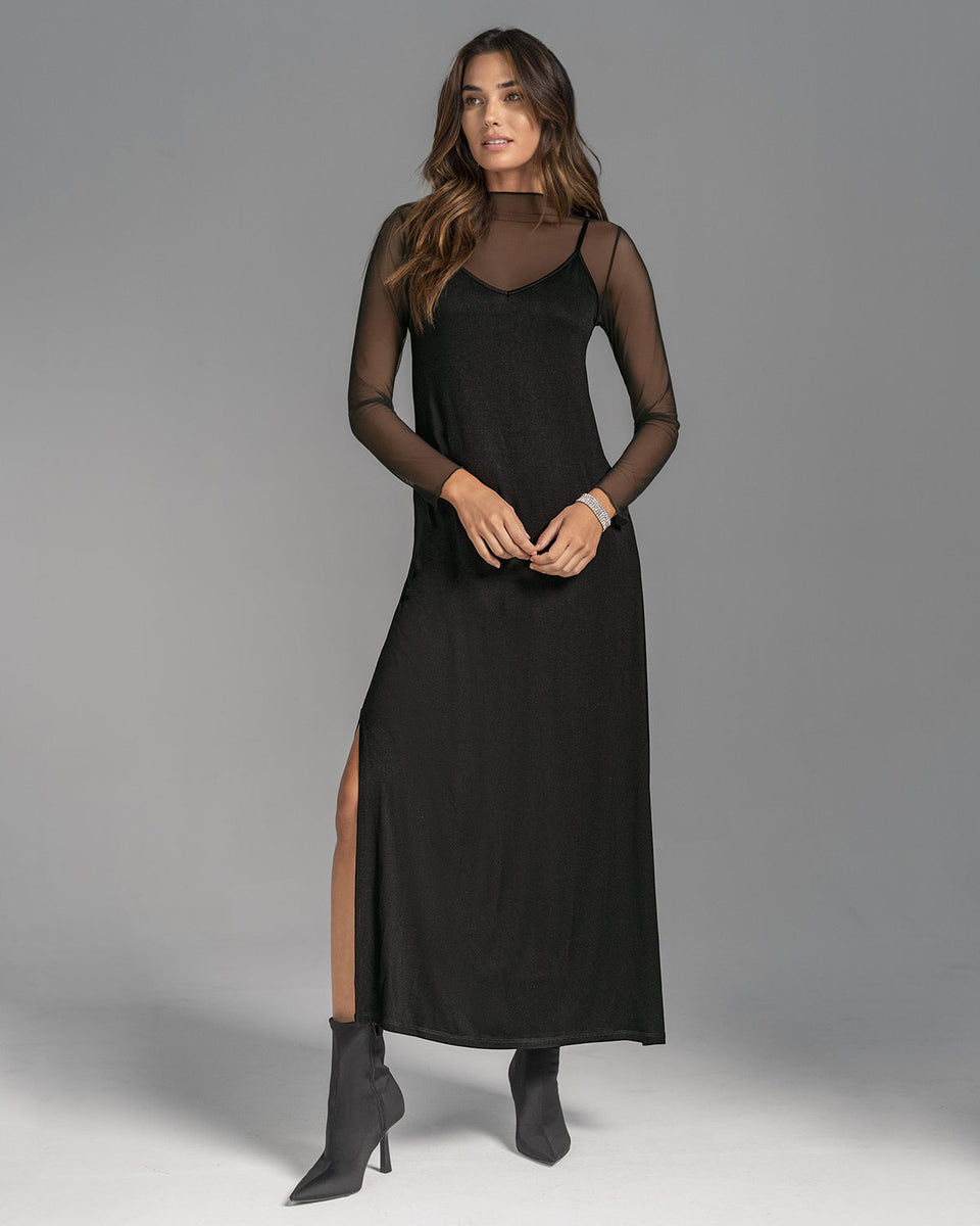 Vestido largo con blusa interna en mesh