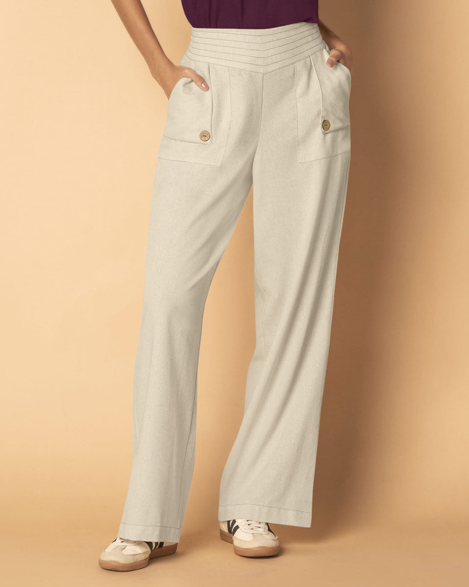 Pantalón con fajón con costuras decorativas en contraste