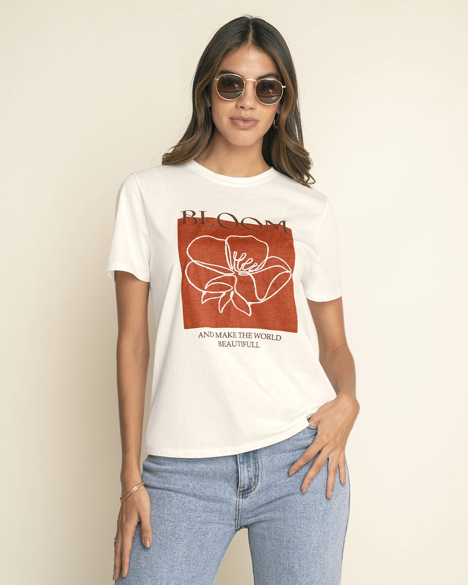 Blusa manga corta en algodón con estampado en frente