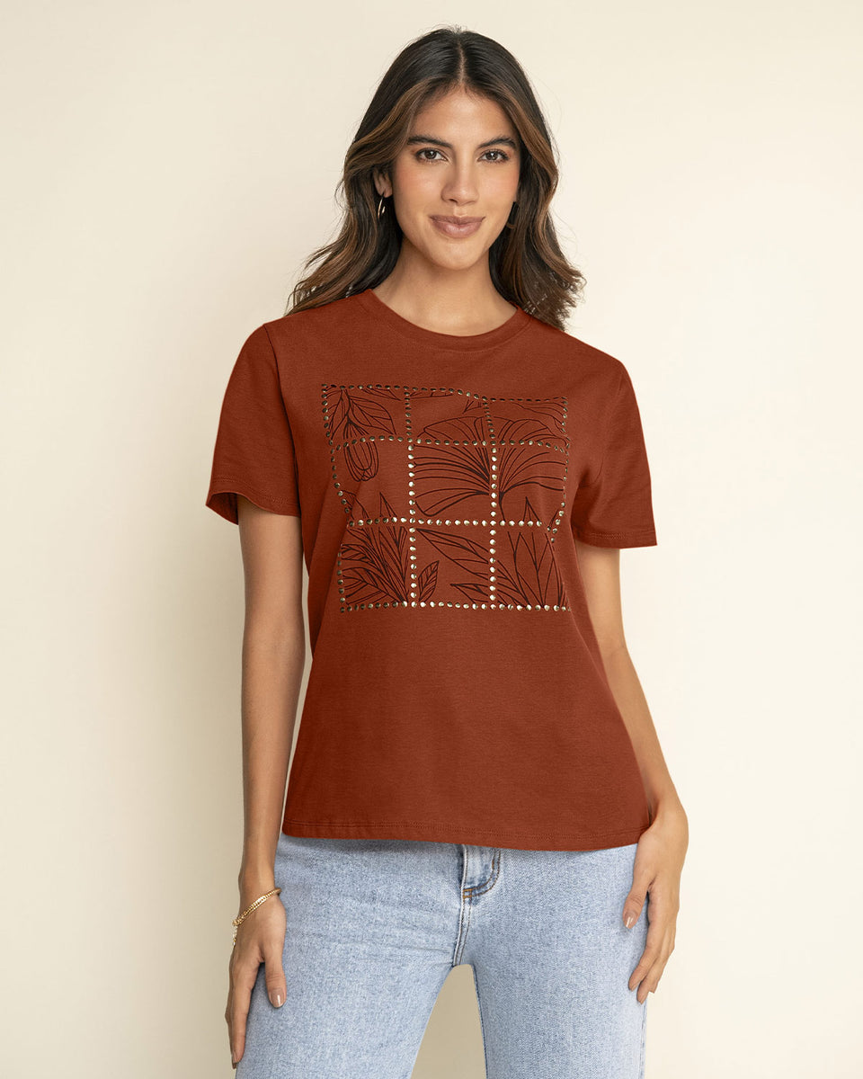 Blusa manga corta en algodón con estampado en frente
