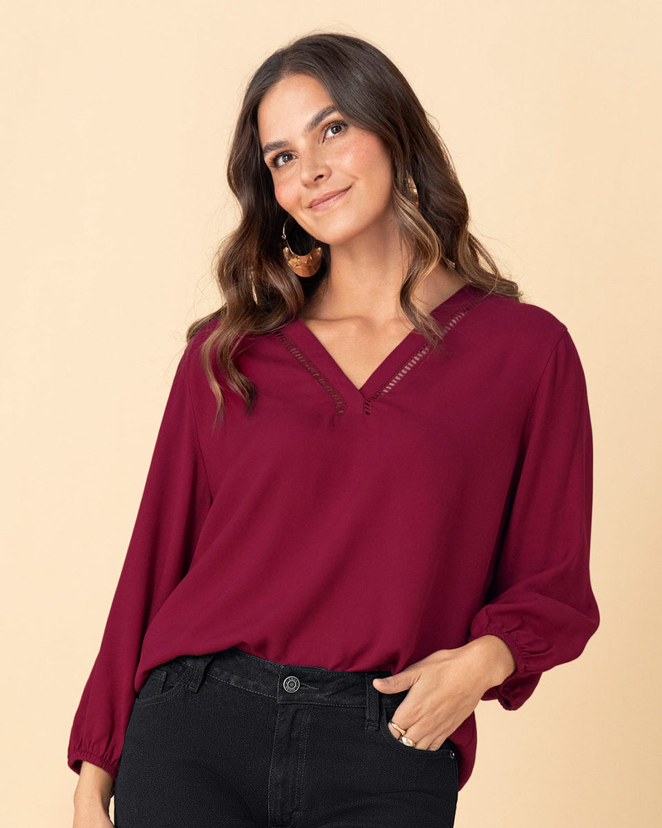 Blusa manga larga con elástico para efecto volumen