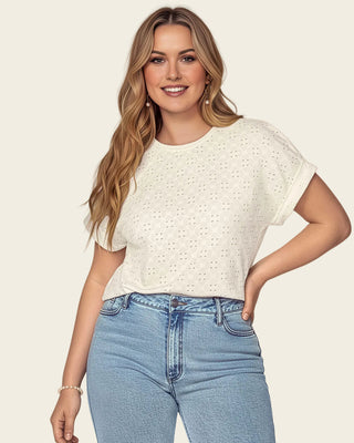Blusa manga corta en tela tipo ojalillo#color_018-marfil