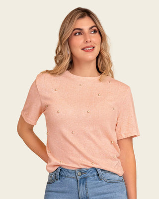 Blusa manga corta con apliques de perlas#color_301-rosa-claro