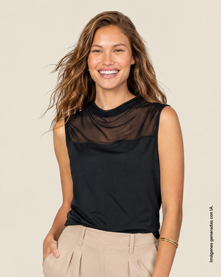 Blusa sin mangas con detalle en mesh en la parte superior#color_700-negro