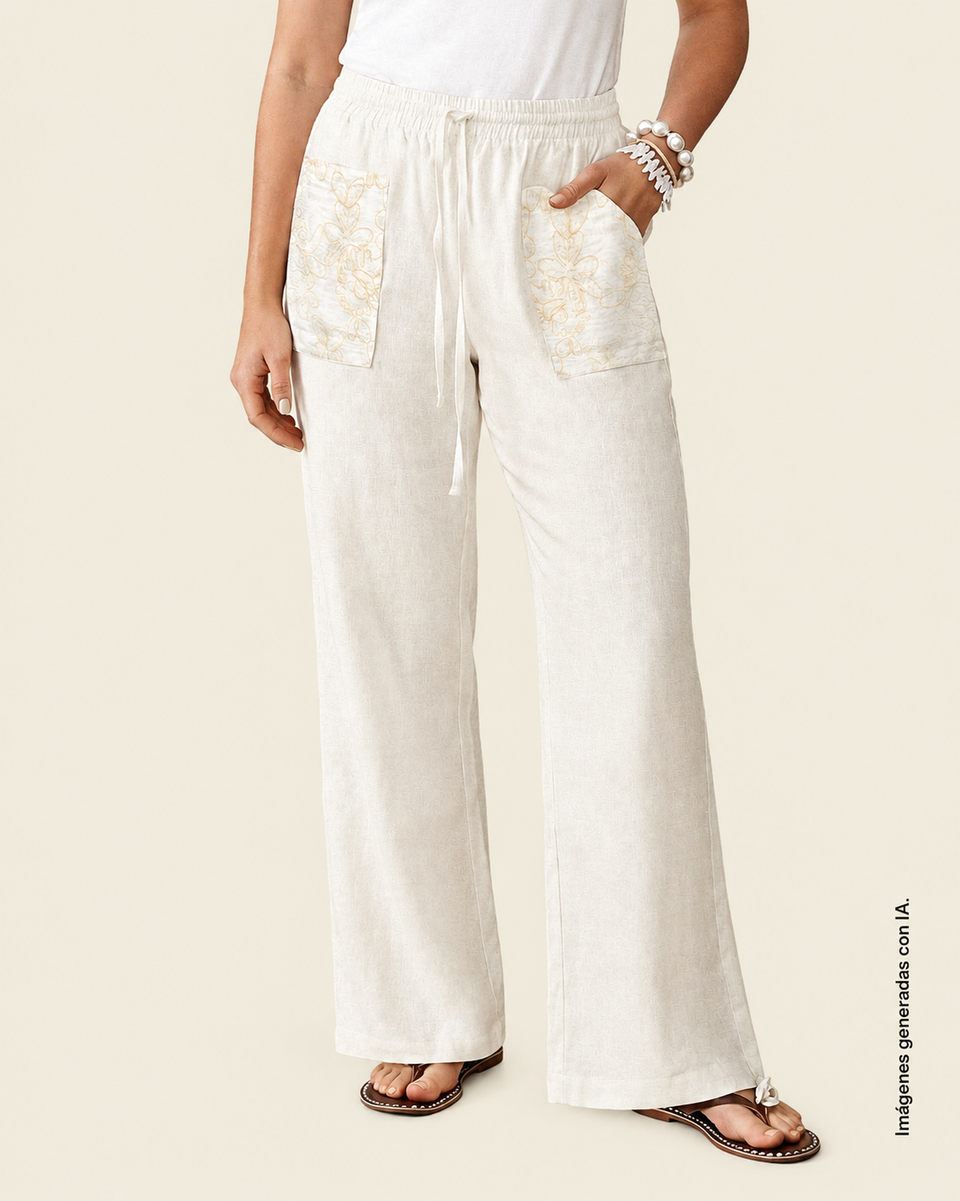 Pantalón ruedo recto con bolsillos bordados