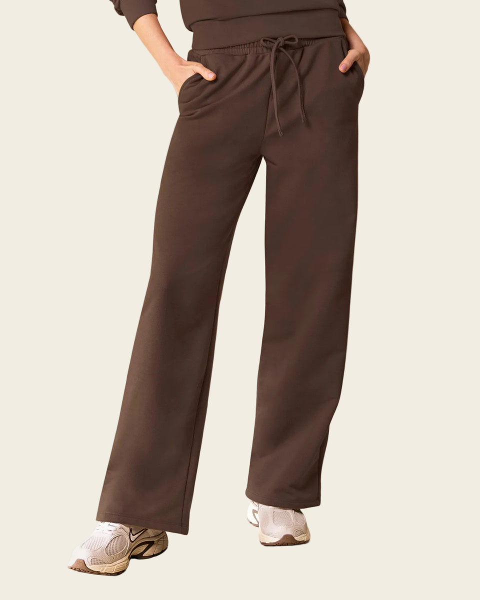 Pantalón ruedo amplio con elástico y tira anudable en cintura