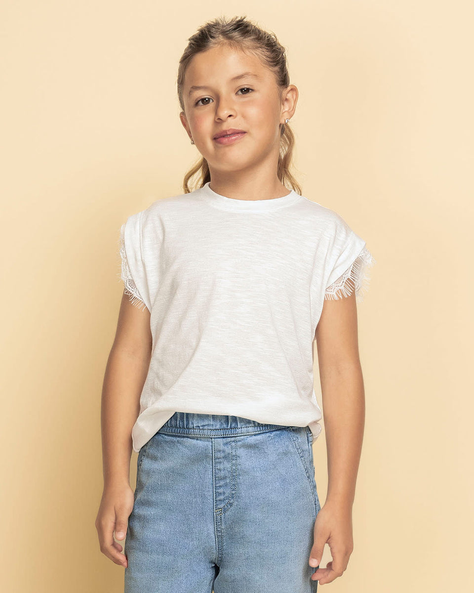 Blusa manga corta con detalles de encaje
