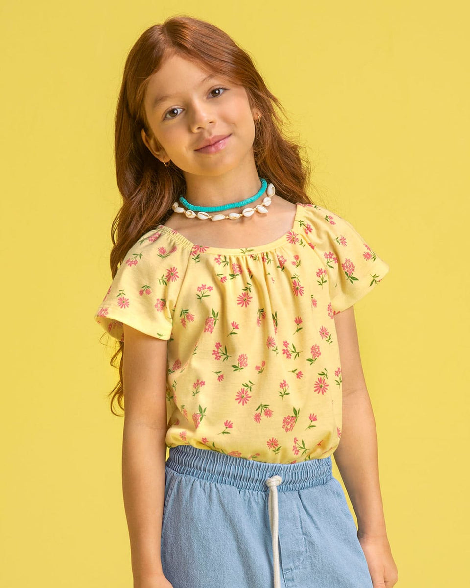Blusa manga corta estampada para niña
