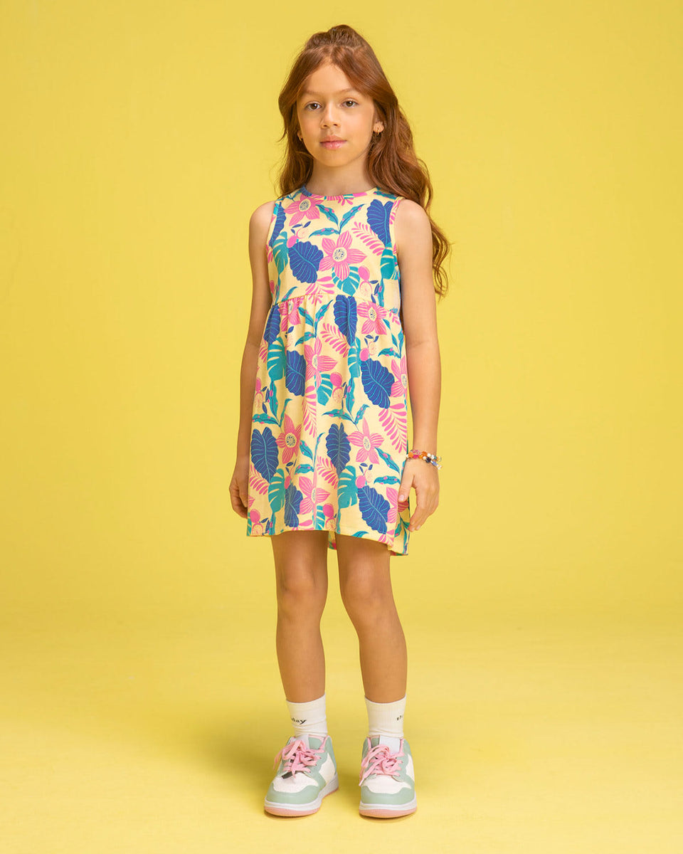 Vestido corto sin mangas estampado para niña