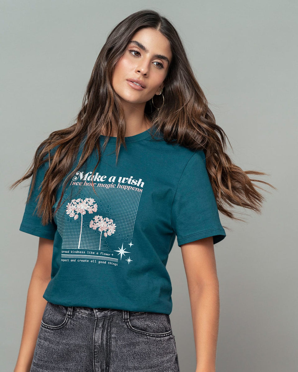 Blusa en algodón manga corta con estampado localizado