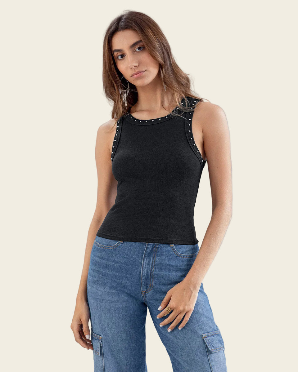 Blusa sin mangas con taches en cuello y sisa