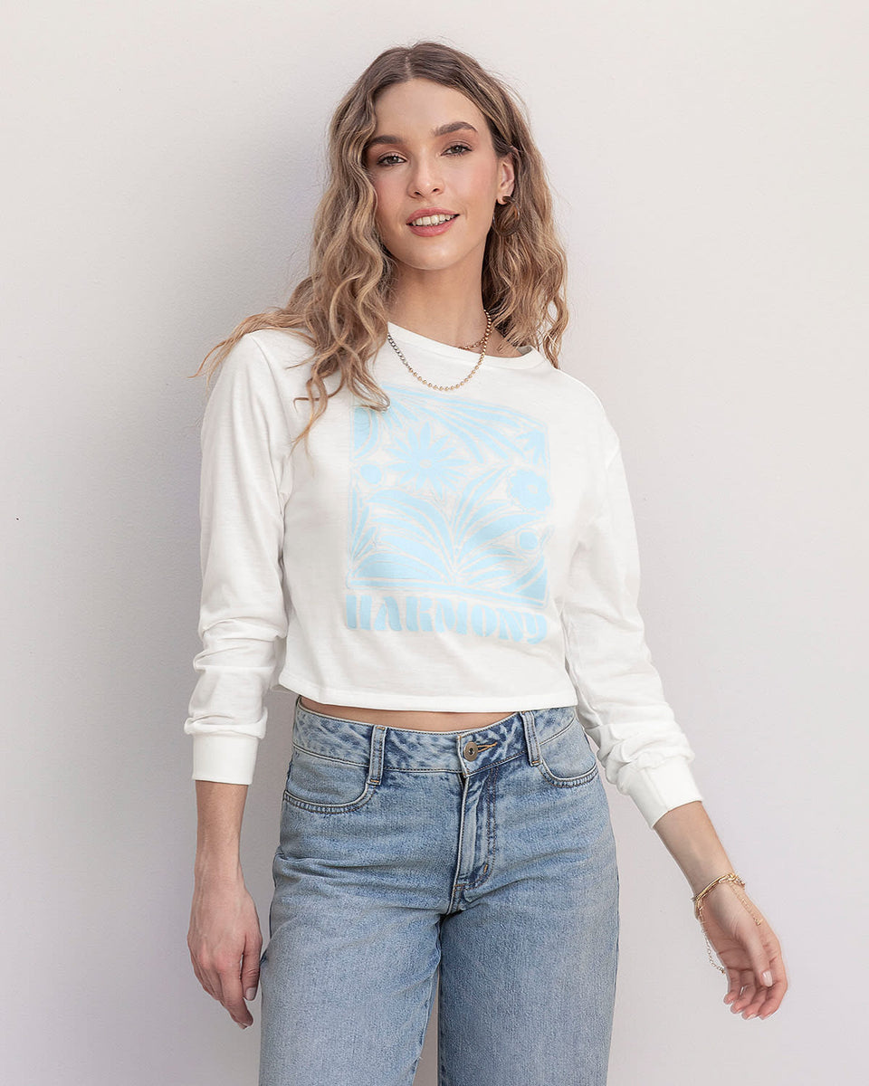 Blusa manga larga silueta crop amplia