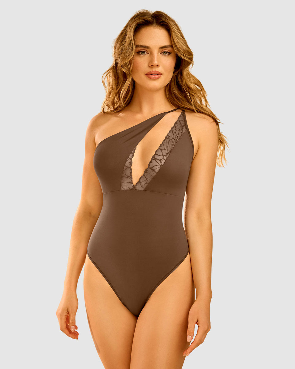 Body de escote asimétrico con encaje Leonisa by Serez