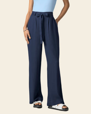 Pantalón ruedo recto con tira anudable#color_c42-azul-osc