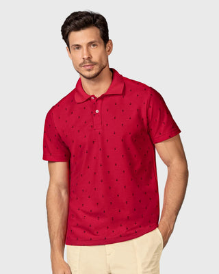 Camiseta tipo polo con mini print#color_183-rojo-anclas
