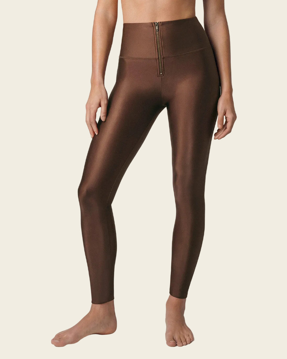 Legging con cierre de control en abdomen en imitación cuero