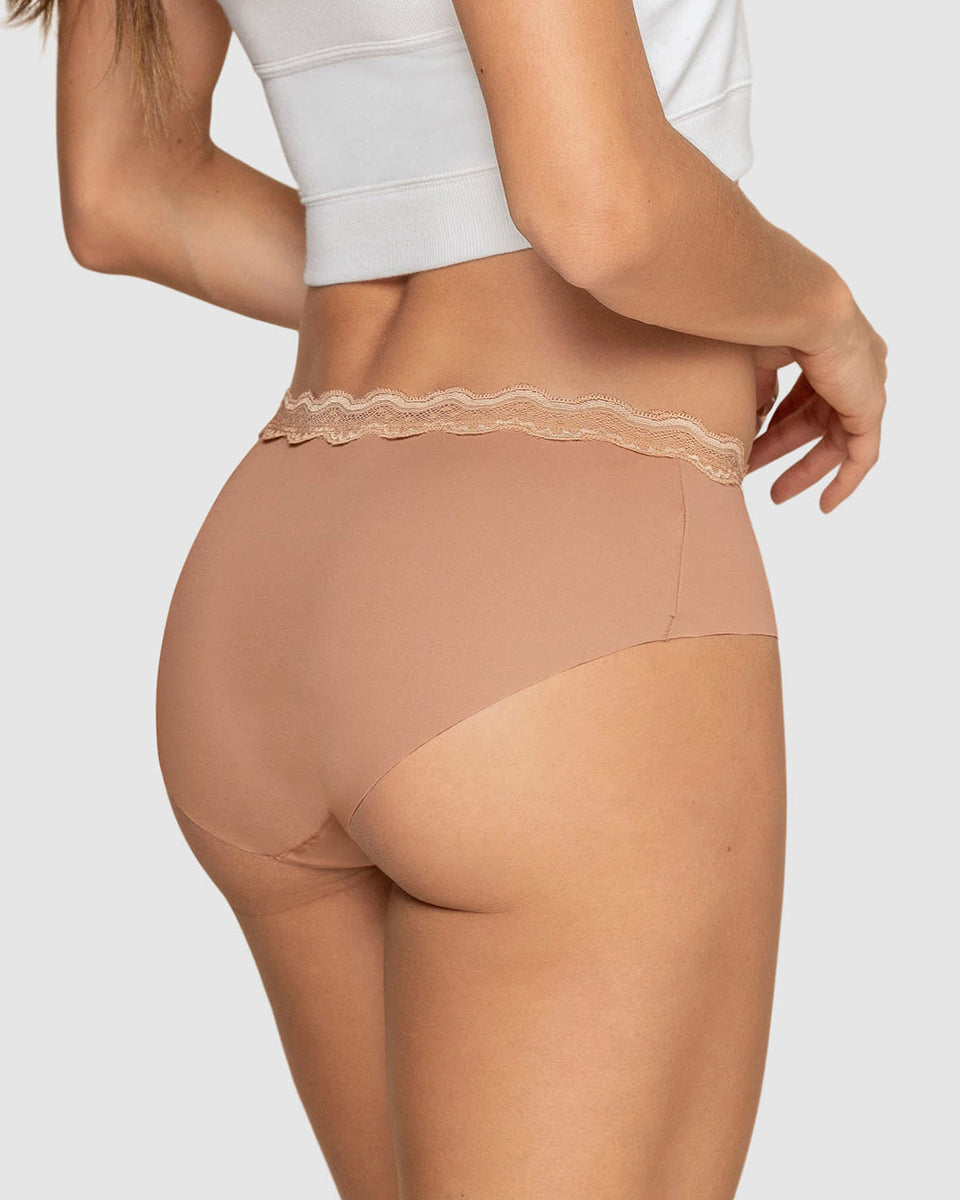 Bloomer hipster con encaje en cintura tiro medio