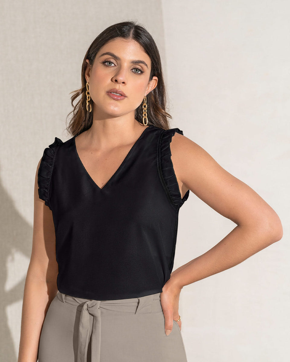 Blusa sin mangas cuello en v con boleros en mangas