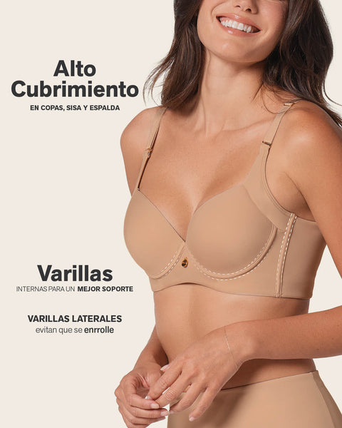 Brasier de realce suave y cubrimiento alto en sisa y espalda Cover Bra#color_801-cafe-medio